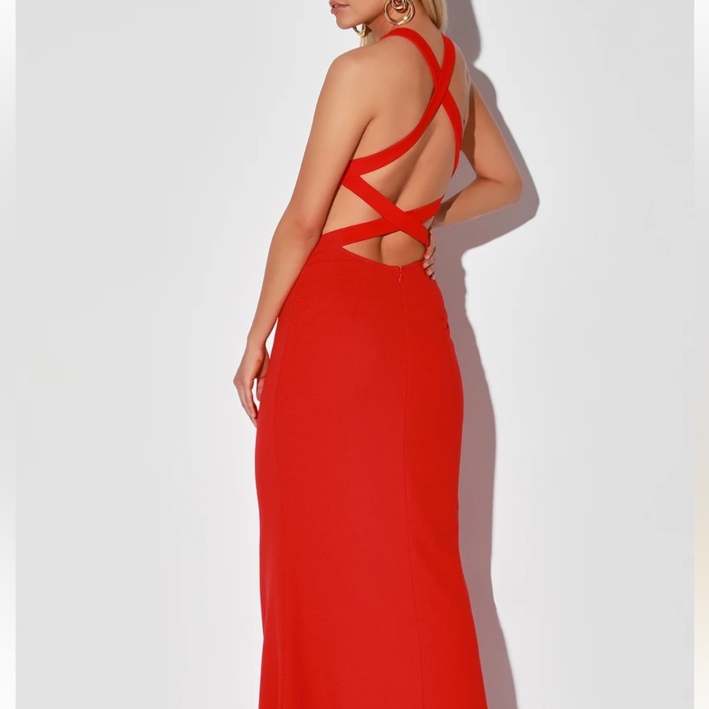 Straight To The Heart Bright Red Backless Maxi Dress XS